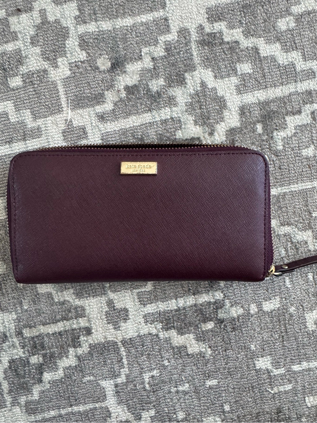 Kate Spade Plum Textured Leather Wallet With Gold Accent